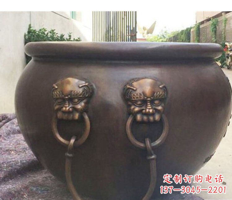 丽水别墅招财水缸铜雕塑摆件