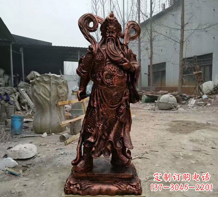 丽水玻璃钢仿铜捋须关公雕塑