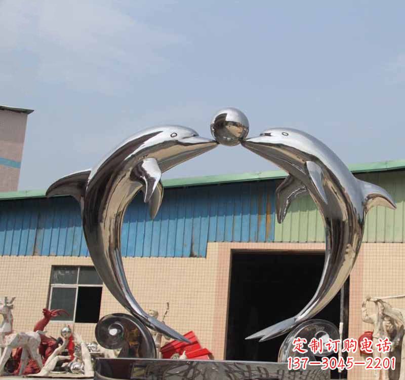 丽水不锈钢公园镜面海豚顶球雕塑