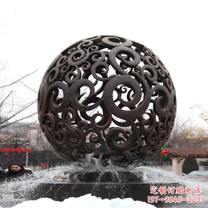 丽水不锈钢镂空球水景喷泉景观雕塑