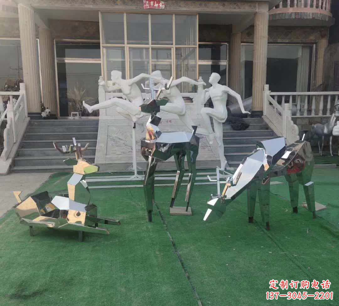 丽水精美动物雕塑点缀不锈钢售楼部