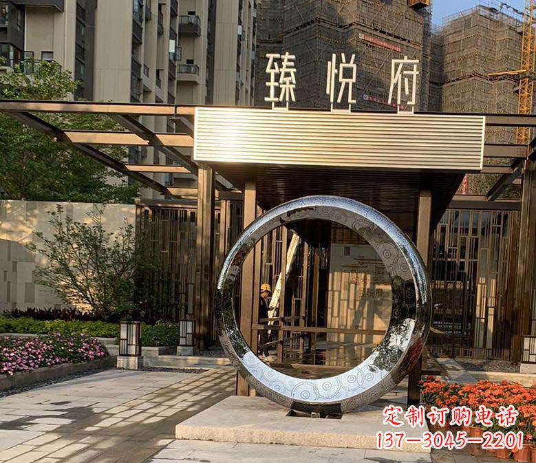 丽水不锈钢小区圆环雕塑赋予小区景观更多美感