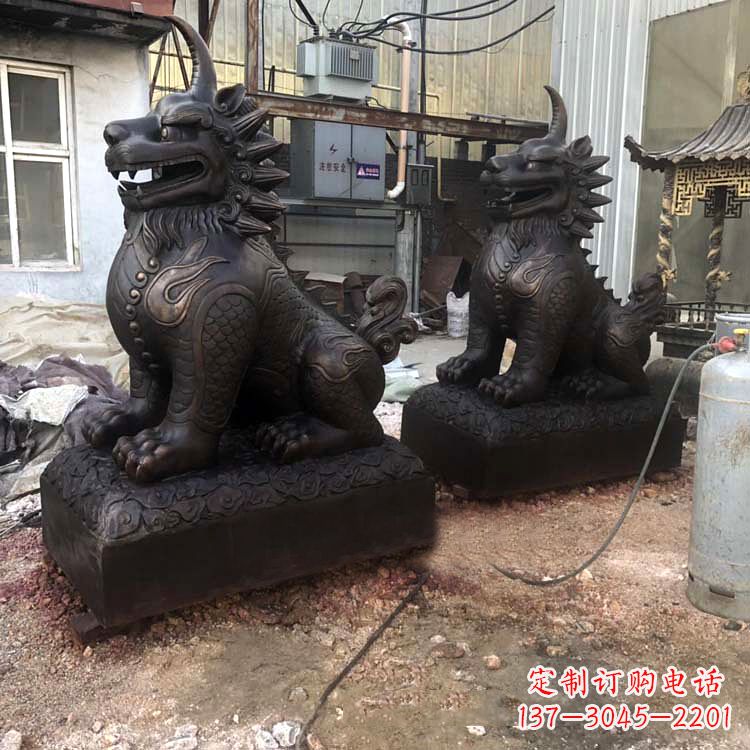 丽水纯铜獬豸雕塑-中国古代神话传说神兽动物雕塑