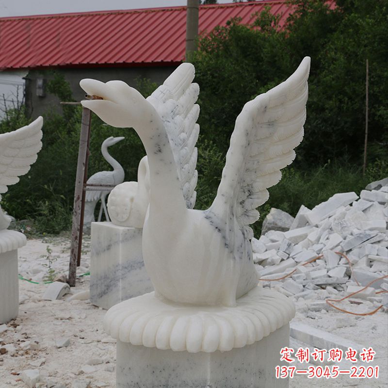 丽水大理石喷水天鹅石雕园林装饰动物雕塑