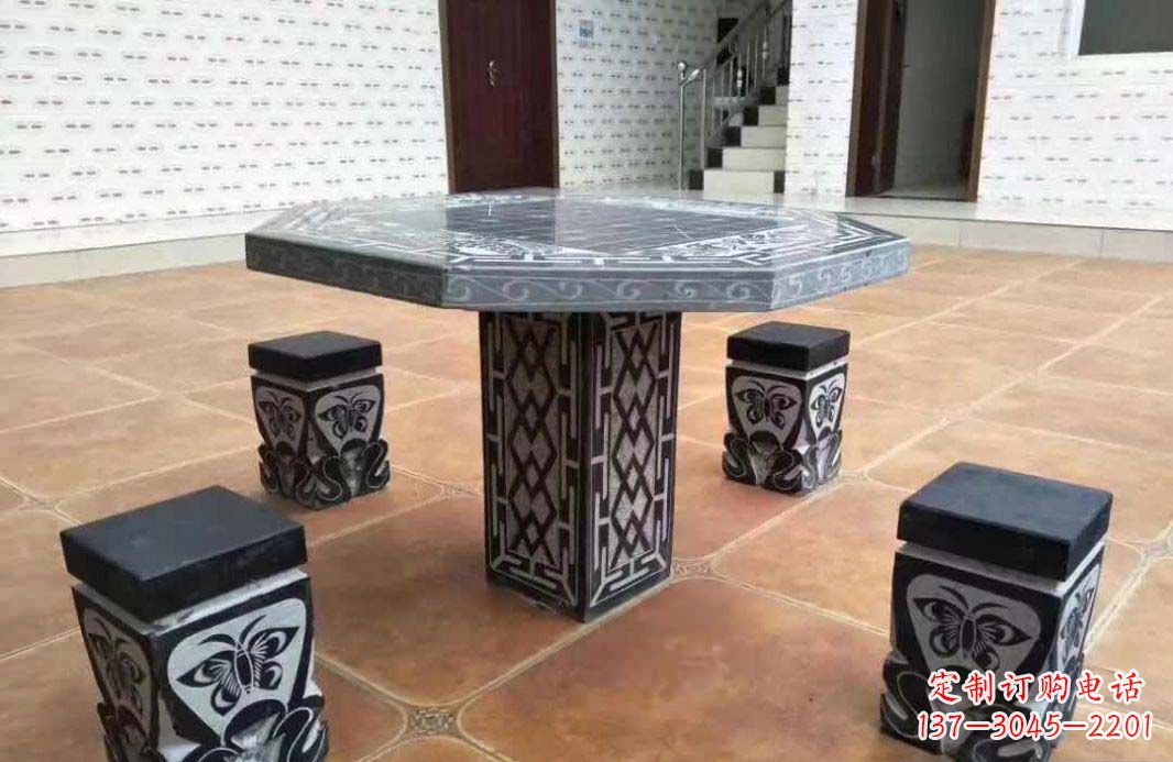 丽水多边形雕刻仿古石桌凳