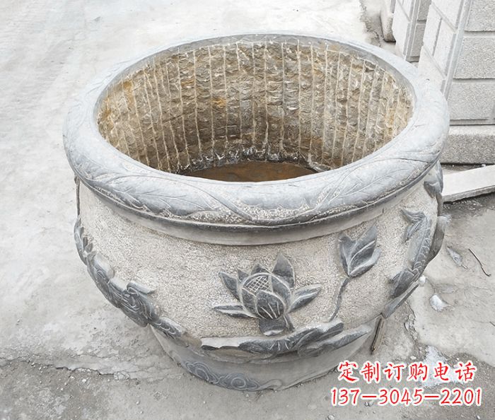 丽水仿古荷花鲤鱼雕塑石水缸