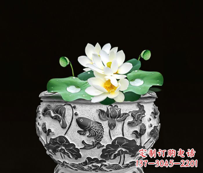 丽水仿古荷花鲤鱼雕塑石水缸
