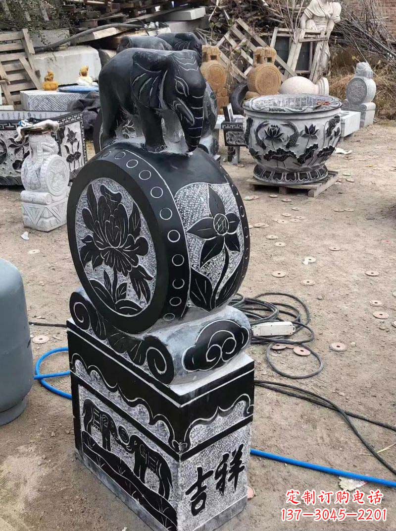 丽水仿古小象抱鼓石雕塑