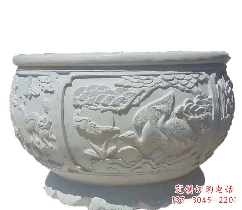丽水仿古鱼缸石雕花盆摆件