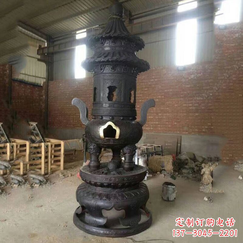丽水花卉盘状高层圆形铜香炉雕塑