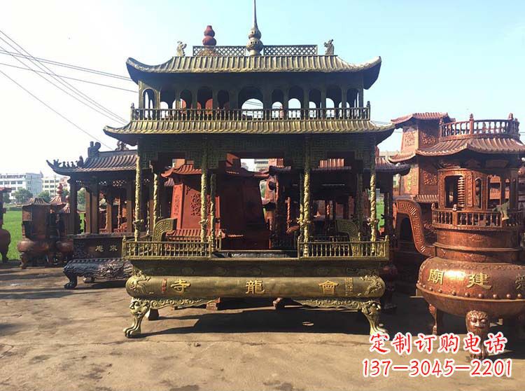 丽水高浮雕螭龙纹铜香炉