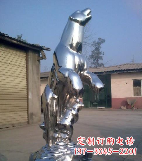 丽水公园不锈钢抽象北极熊动物雕塑