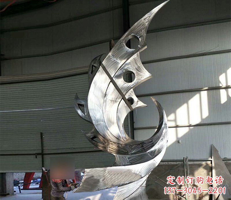 丽水公园不锈钢抽象凤凰景观雕塑 (3)