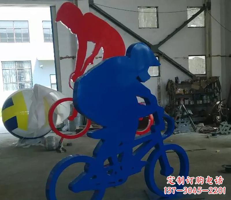 丽水公园不锈钢骑自行车运动人物雕塑