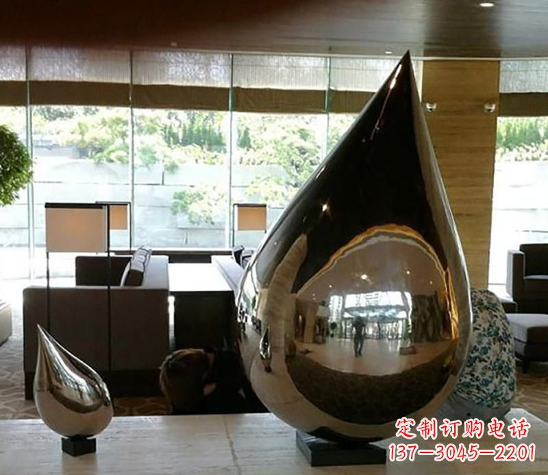 丽水公园不锈钢水滴球景观雕塑