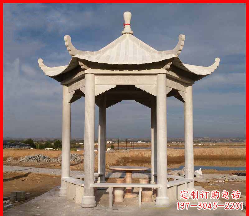 丽水公园大理石六角石雕凉亭 (2)