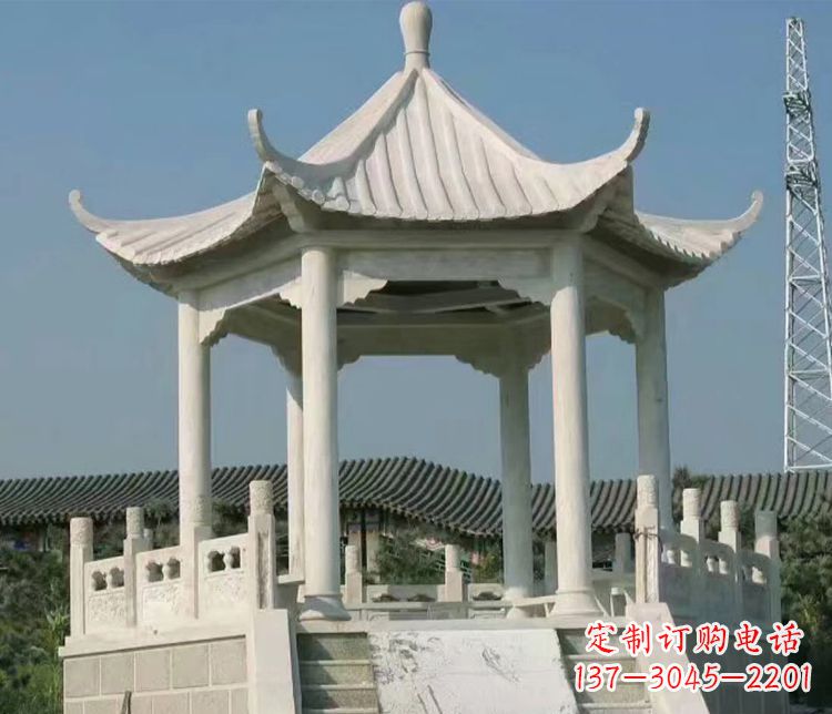 丽水极具视觉冲击力的大理石六角石凉亭雕塑