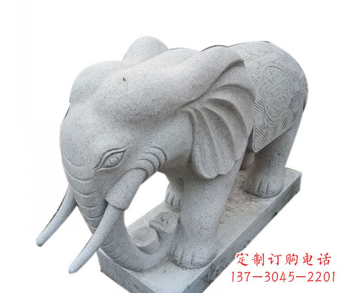 丽水公园动物大理石大象石雕摆件
