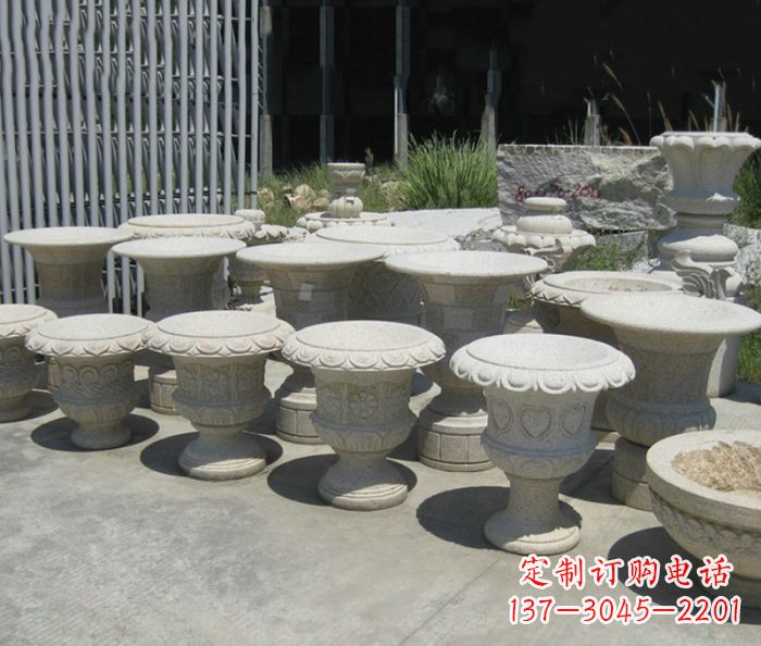 丽水大理石花盆石雕艺术品