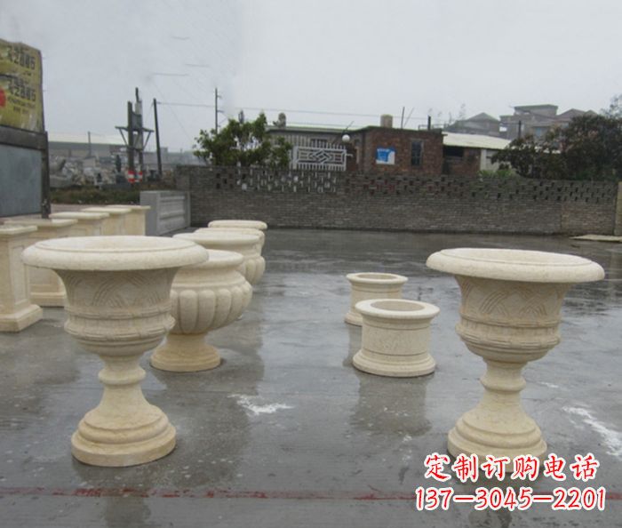 丽水完美绽放——大理石花盆石雕