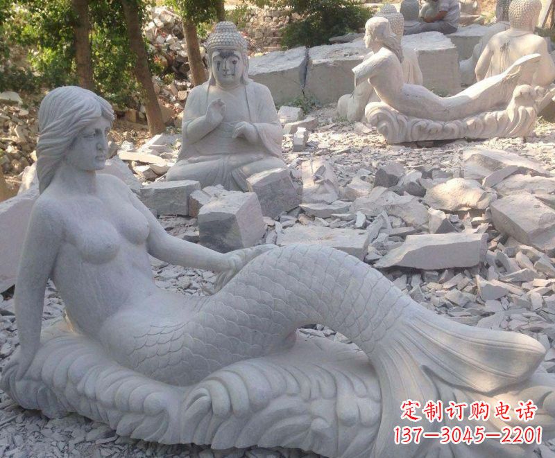 丽水艺术精美美人鱼石雕