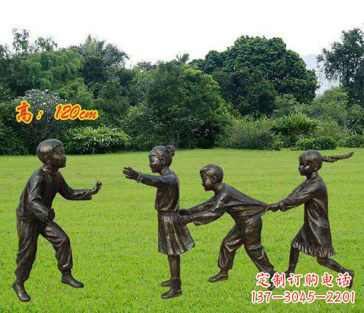 丽水公园玩老鹰捉小鸡的儿童小品铜雕 (2)