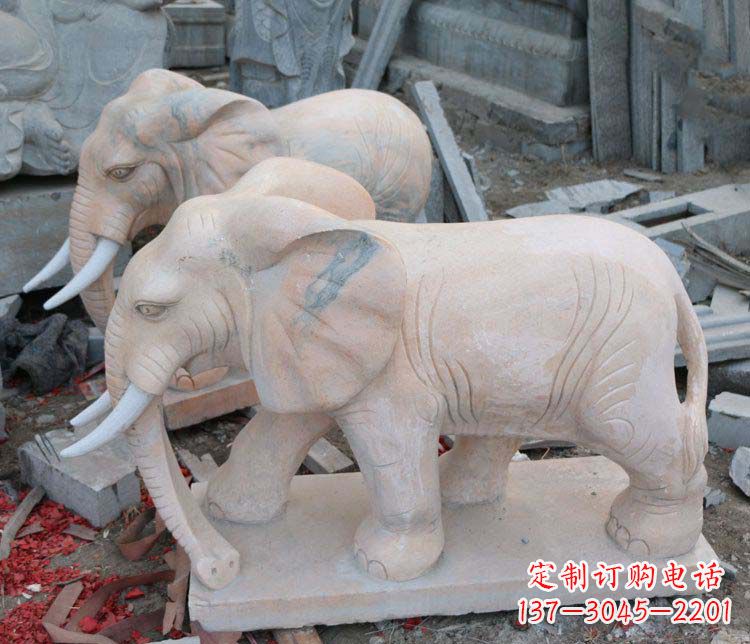 丽水雕刻出令人感动的那头大象定制公园晚霞红大象动物石雕