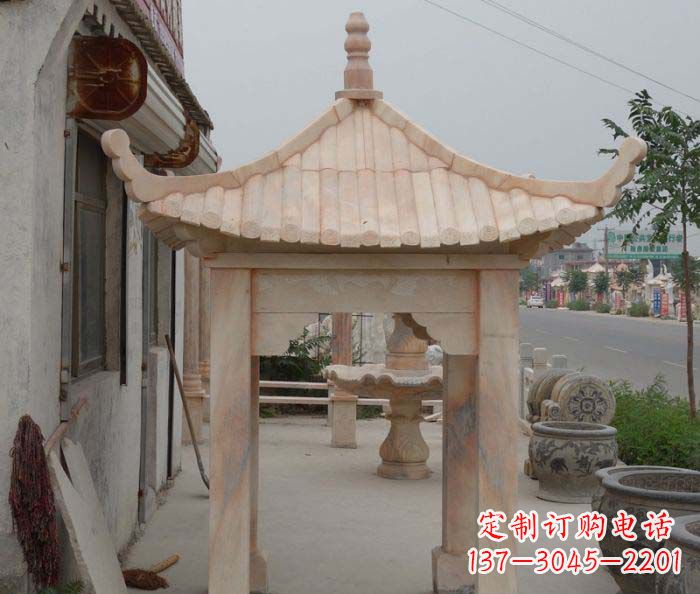 丽水精美红六角石凉亭雕塑