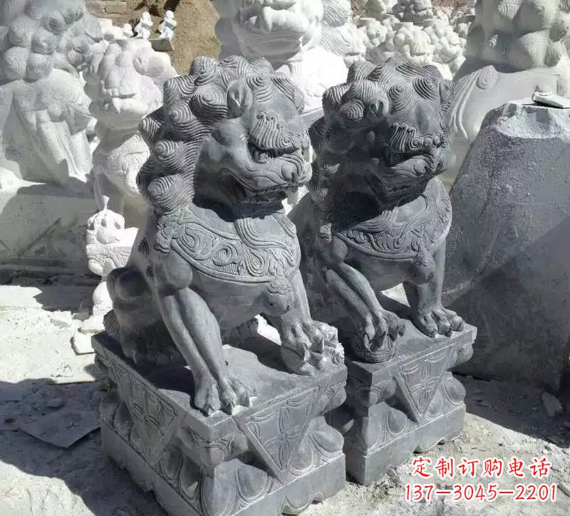 丽水古代青石狮子雕塑