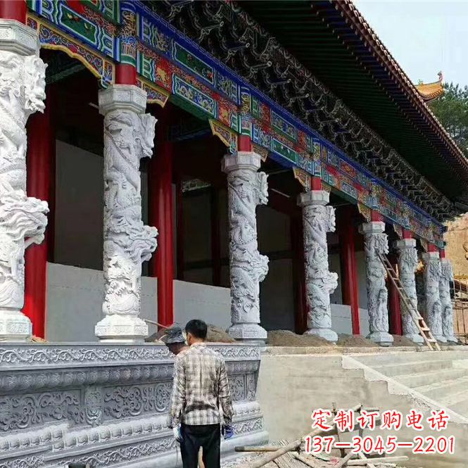 丽水精美手工制作的精美古建汉白玉龙柱雕塑