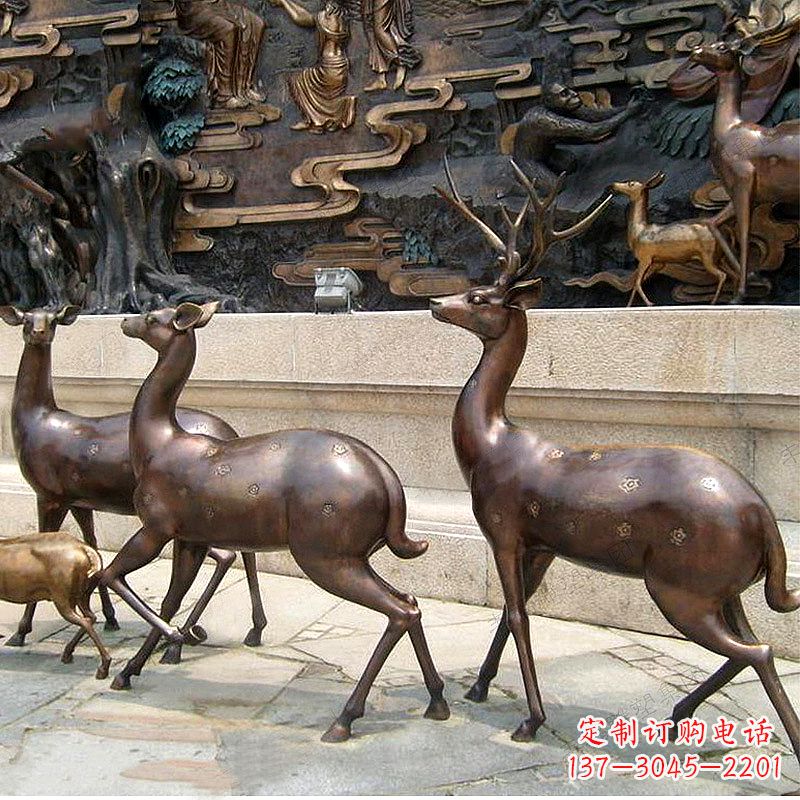 丽水古铜色梅花鹿铜雕精美塑型
