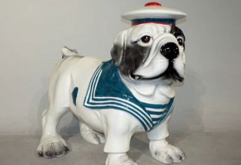 丽水海军玻璃钢仿陶瓷斗牛犬狗雕塑