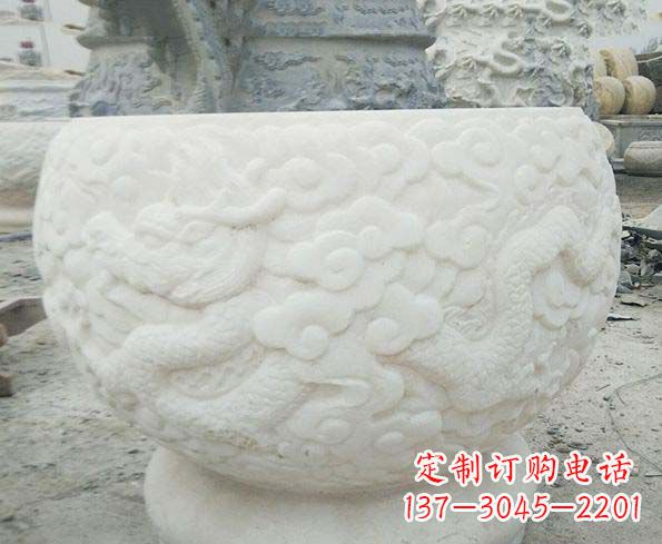 丽水汉白玉龙浮雕招财水缸，让你家居多一份福气