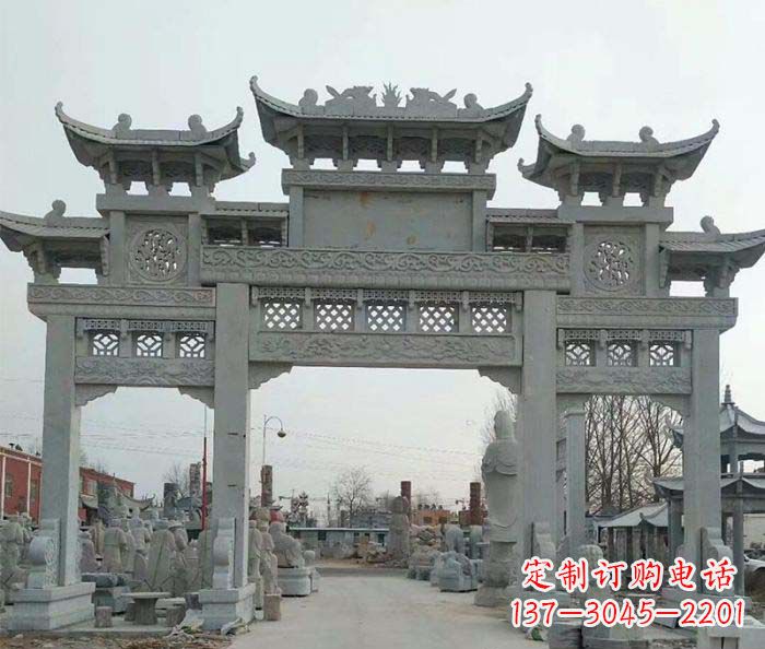 丽水三门牌坊石雕,精美汉风石雕装饰景区