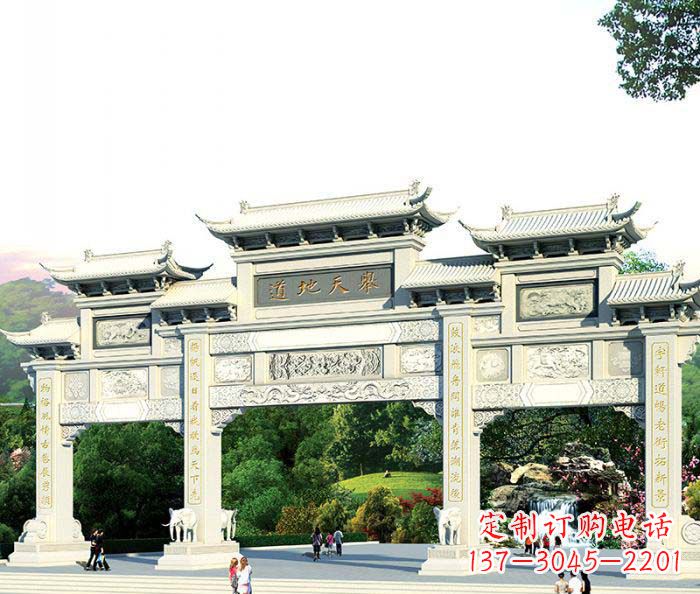 丽水景区三门石雕牌坊