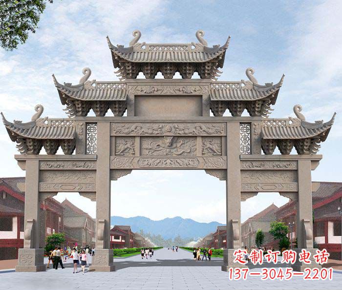 丽水景区三门石雕牌楼 (3)