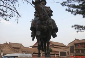 丽水雕刻精美的蒙古人骑马铜雕