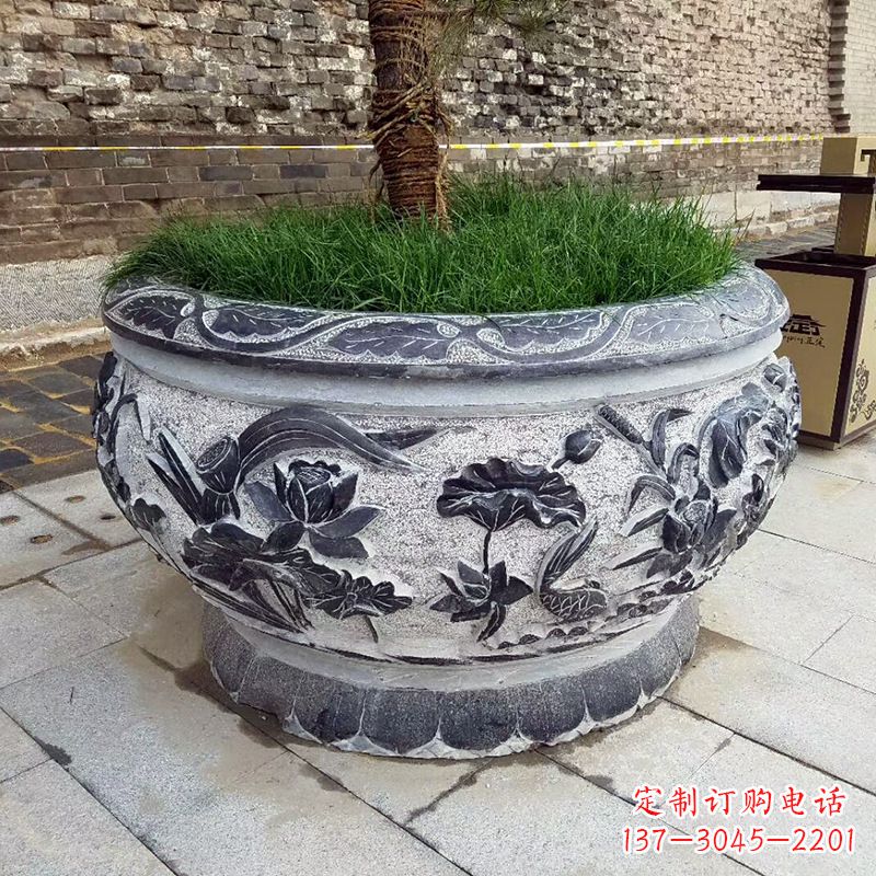 丽水青石仿古风格的花盆雕塑