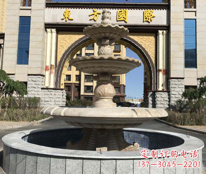 丽水三层欧式喷泉石雕，为小区增添质感