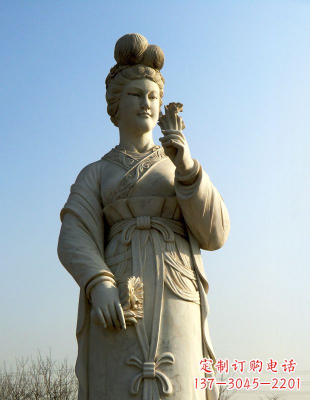 丽水十二花神之十二月水仙花梁玉清汉白玉古代美女雕像