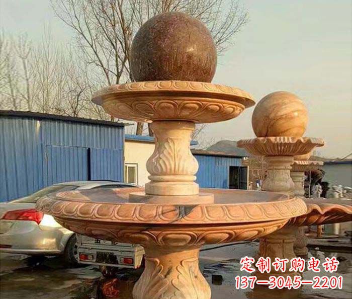 丽水双层风水球晚霞红喷泉石雕