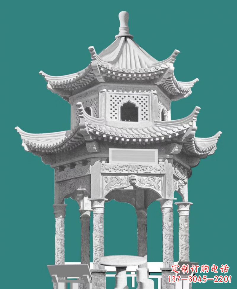丽水双层六角凉亭景观石雕