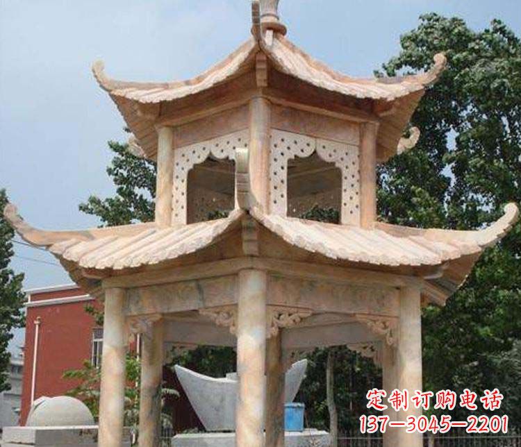 丽水双层晚霞红凉亭石雕