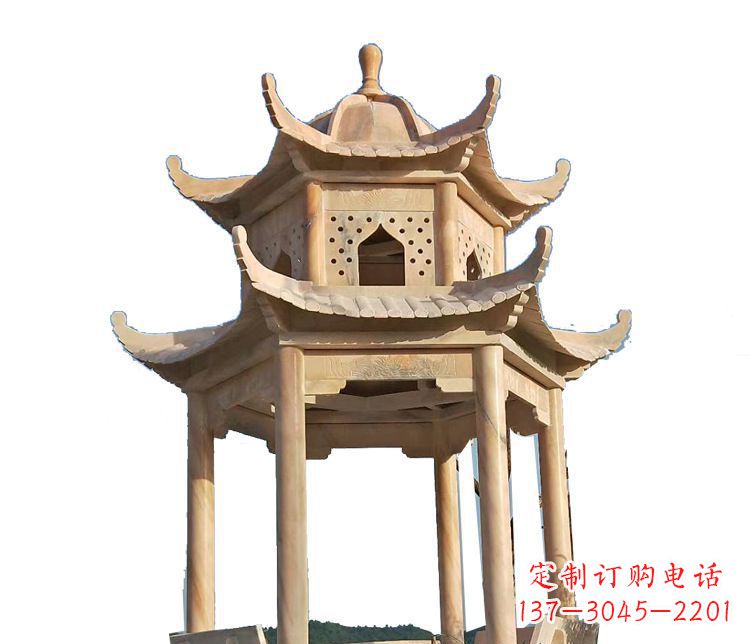 丽水双层晚霞红凉亭石雕 (2)