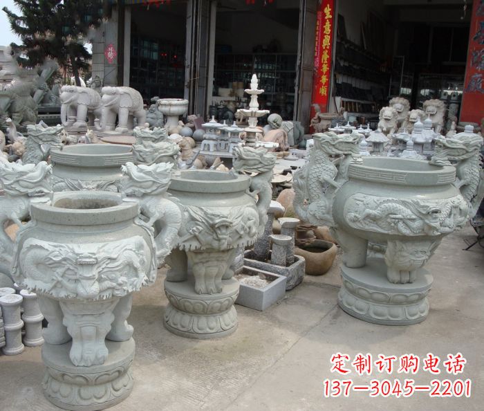 丽水寺庙景观龙头石雕水缸