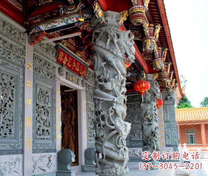 丽水寺庙景观龙柱石雕