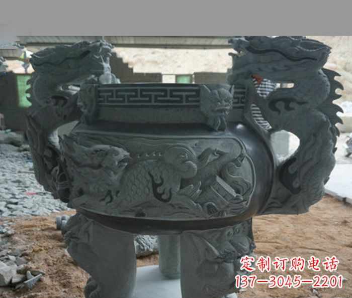 丽水寺庙景观青石龙头香炉石雕