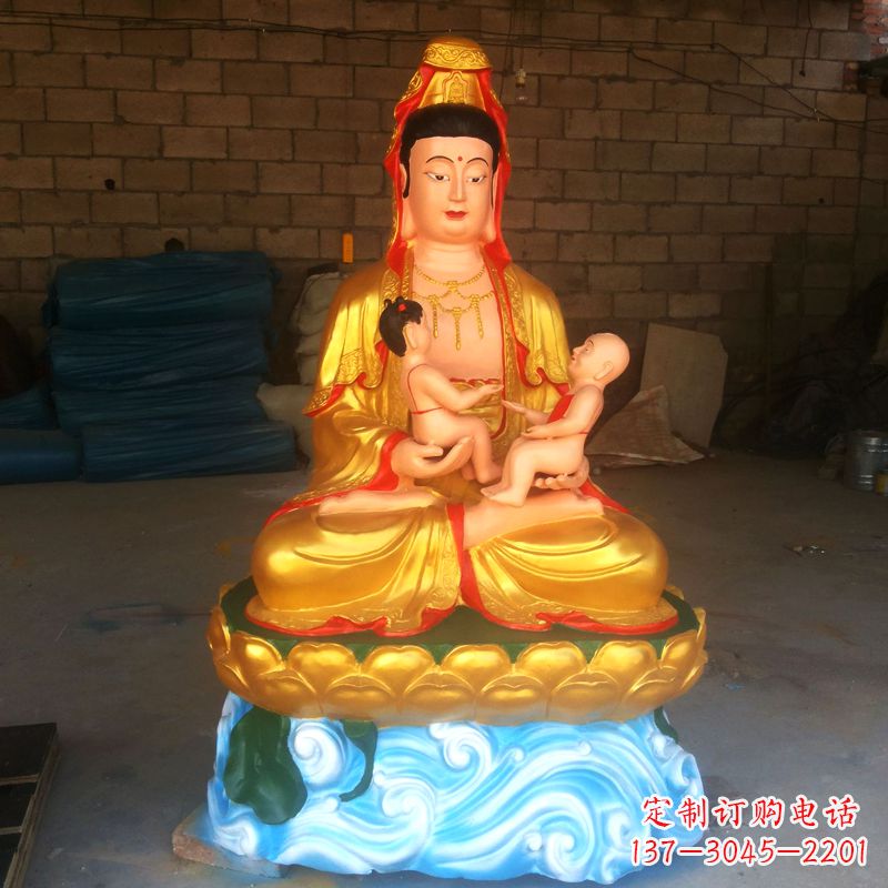 丽水送子观音彩绘漆金雕塑
