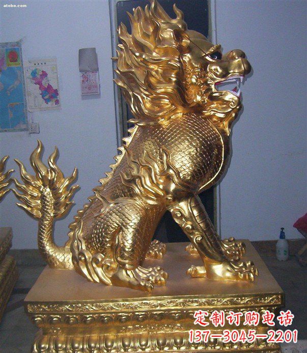 丽水贴金麒麟招财神兽铜雕