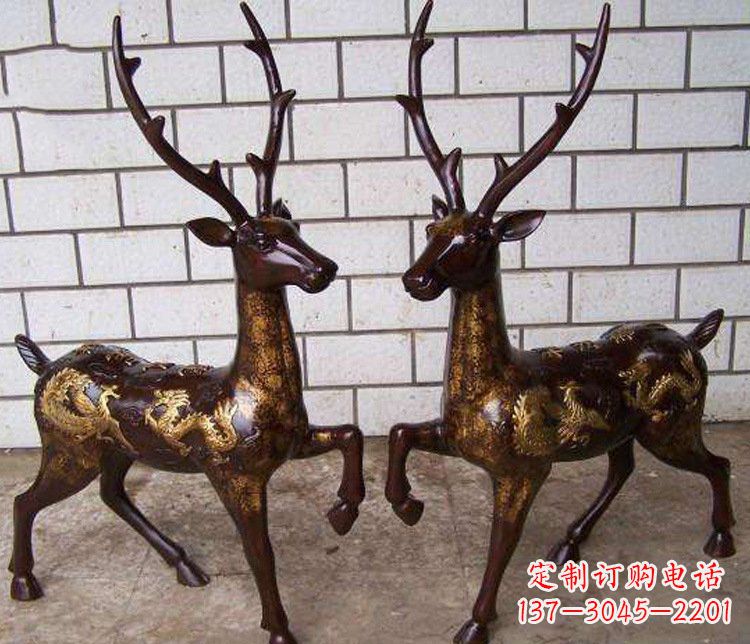 丽水铜雕吉祥复古梅花鹿雕塑摆件